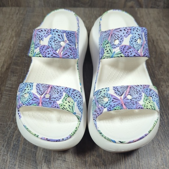 Crocs Classic Crush Butterfly Sandal Iconic Wedge Platform White Woman Size 8 - Picture 4 of 14